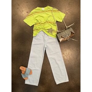 Collina Strada Lime Green Striped O-Ring Cutout Star Graphic T-Shirt Organic L